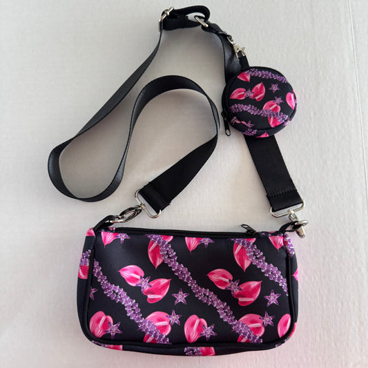 [Crossbody Bag w/ Pouch] Black Anthurium Crown