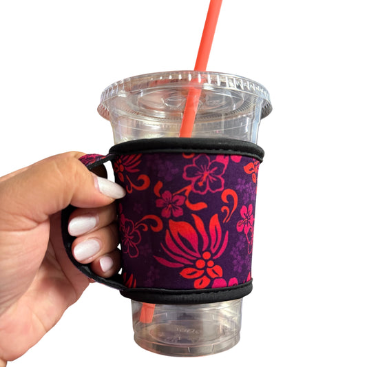 [Cup Sleeve w/ Handle] Purple Retro Ohia